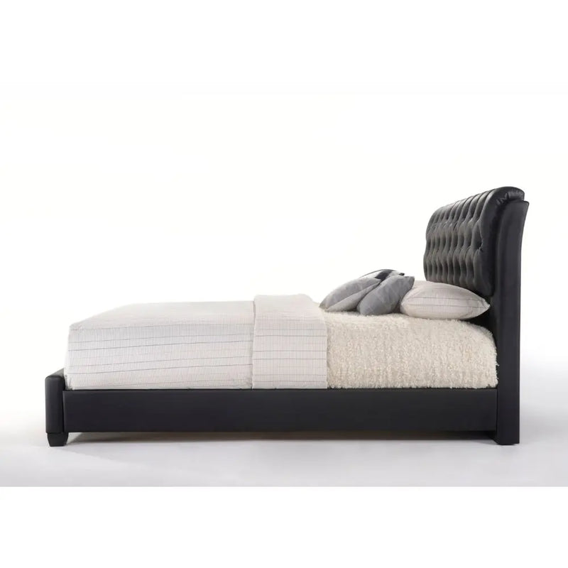 Beatrice Button Tufted Queen Bed, Black Faux Leather iHome Studio