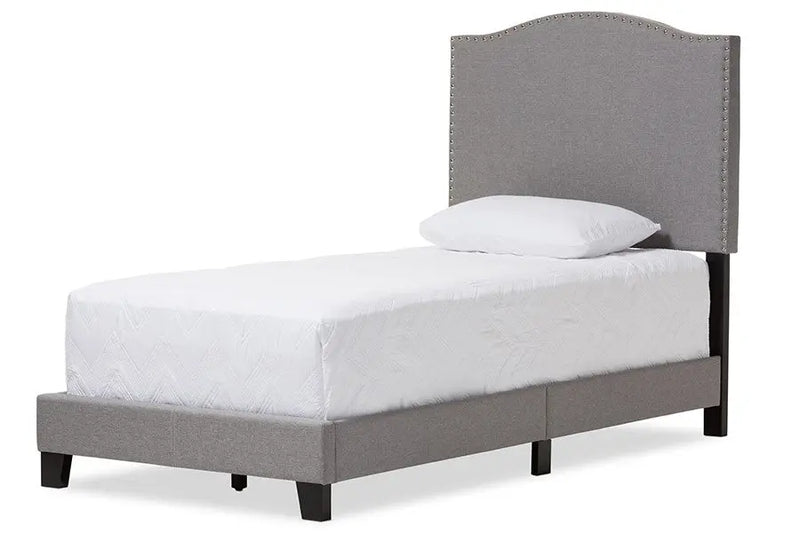 Benjamin Grey Fabric Upholstered Arched Box Spring Bed w/Nail Heads (Twin) iHome Studio