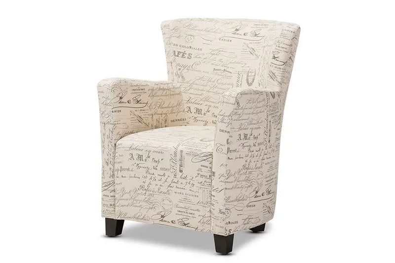 Benson French Script Patterned Fabric Club Chair and Ottoman Set iHome Studio