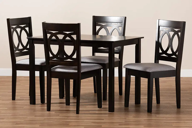 Berkeley Gray Fabric Upholstered Espresso Brown Finished Wood 5pcs Dining Set iHome Studio