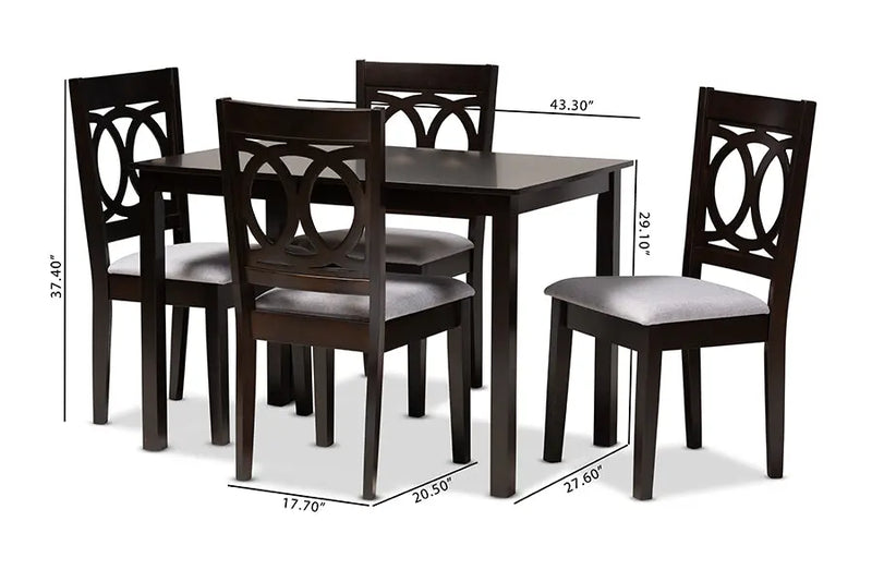 Berkeley Gray Fabric Upholstered Espresso Brown Finished Wood 5pcs Dining Set iHome Studio