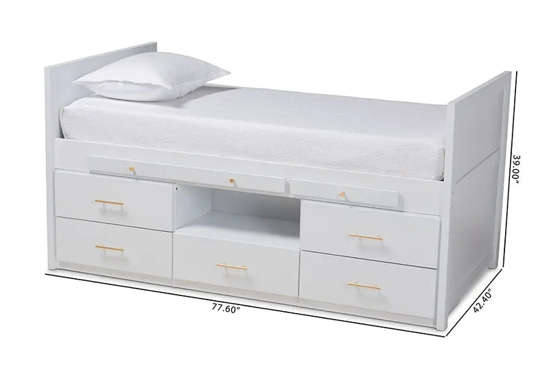 Billie White Wood 5-Drawer Storage Bed w/Pull-Out Desk (Twin) iHome Studio