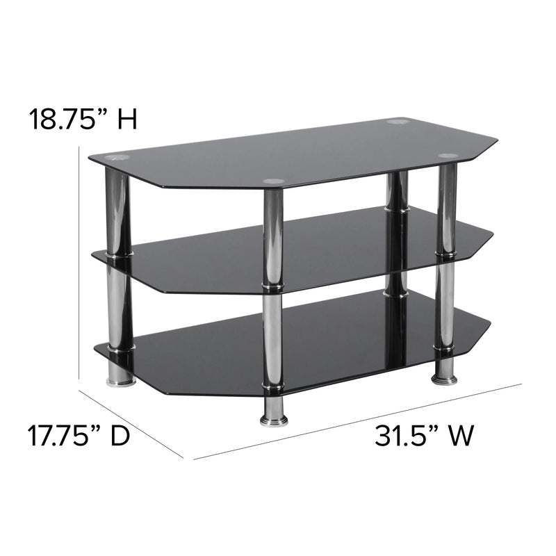 Black Glass TV Stand w/Stainless Steel Metal Frame iHome Studio