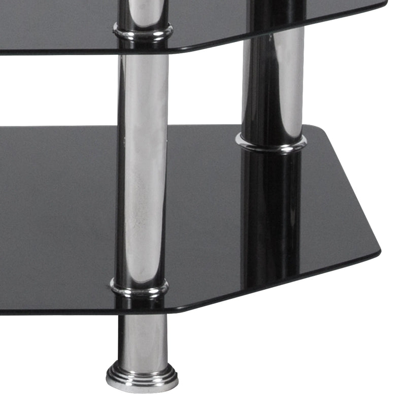 Black Glass TV Stand w/Stainless Steel Metal Frame iHome Studio