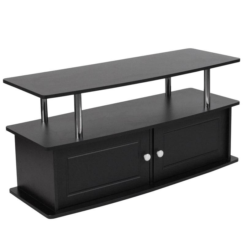 Black TV Stand w/Shelves, Cabinet and Stainless Steel Tubing iHome Studio