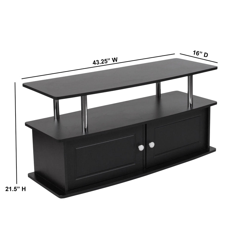 Black TV Stand w/Shelves, Cabinet and Stainless Steel Tubing iHome Studio