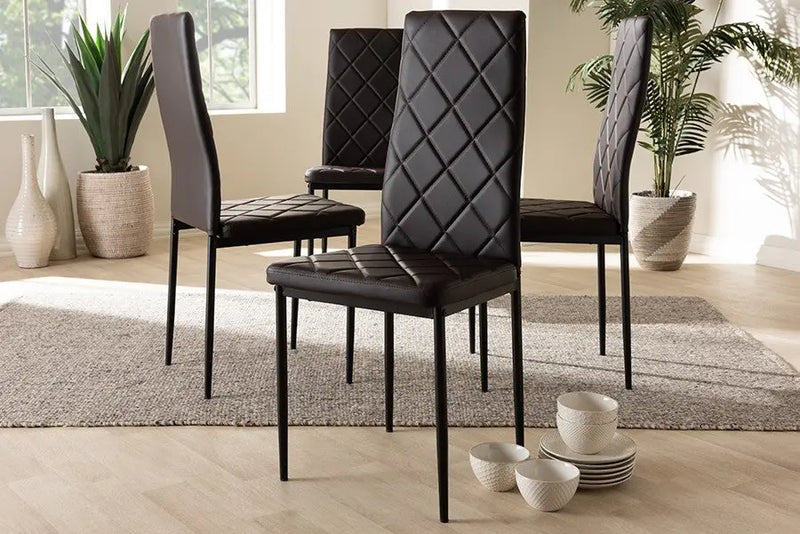 Blaise Brown Faux Leather Upholstered Dining Chair - 4pcs iHome Studio