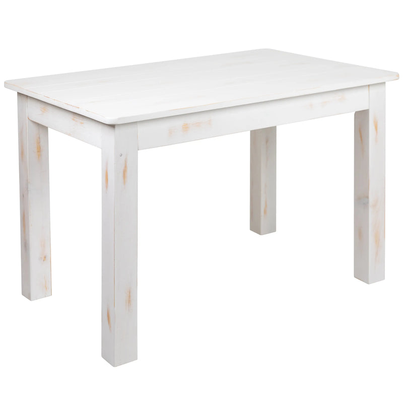 Boston 46" x 30" Rectangular Antique Rustic White Solid Pine Farm Dining Table iHome Studio