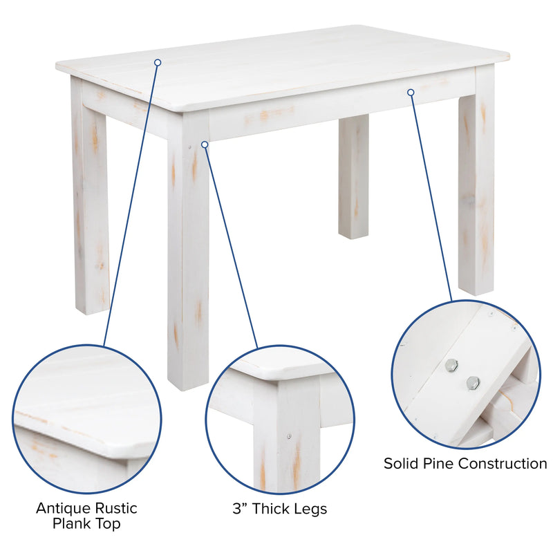 Boston 46" x 30" Rectangular Antique Rustic White Solid Pine Farm Dining Table iHome Studio