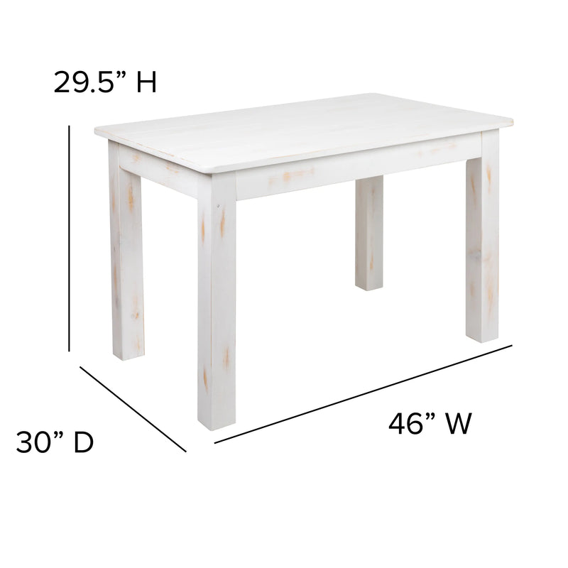 Boston 46" x 30" Rectangular Antique Rustic White Solid Pine Farm Dining Table iHome Studio