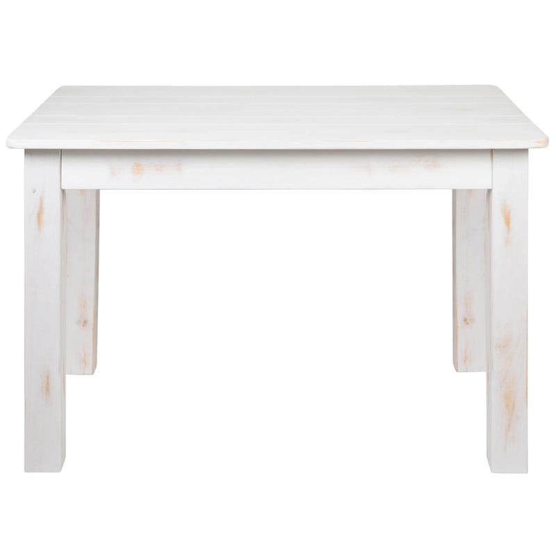 Boston 46" x 30" Rectangular Antique Rustic White Solid Pine Farm Dining Table iHome Studio