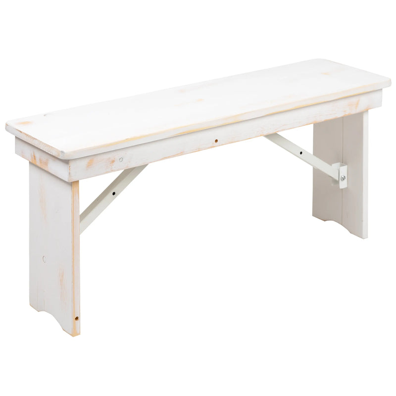 Boston 7' x 40" Antique Rustic White Folding Farm Table and Four Bench Set iHome Studio