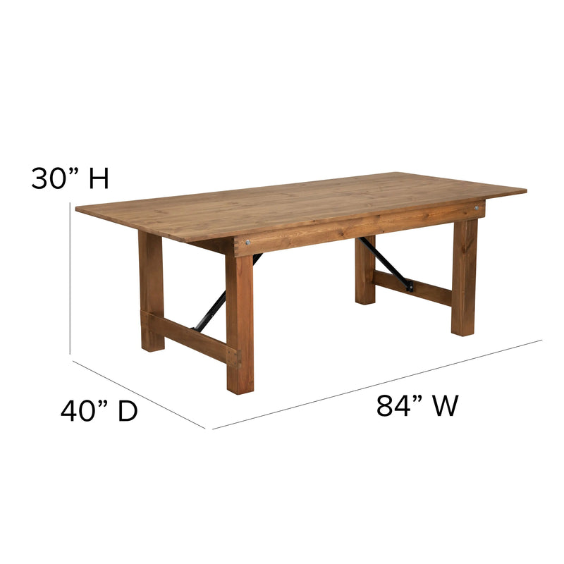 Boston 7' x 40" Rectangular Antique Rustic Solid Pine Folding Farm Table iHome Studio