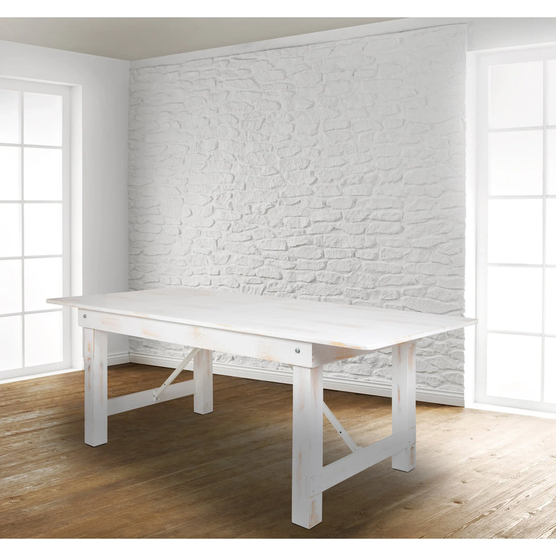 Boston 7' x 40" Rectangular Antique Rustic White Solid Pine Folding Farm Table iHome Studio