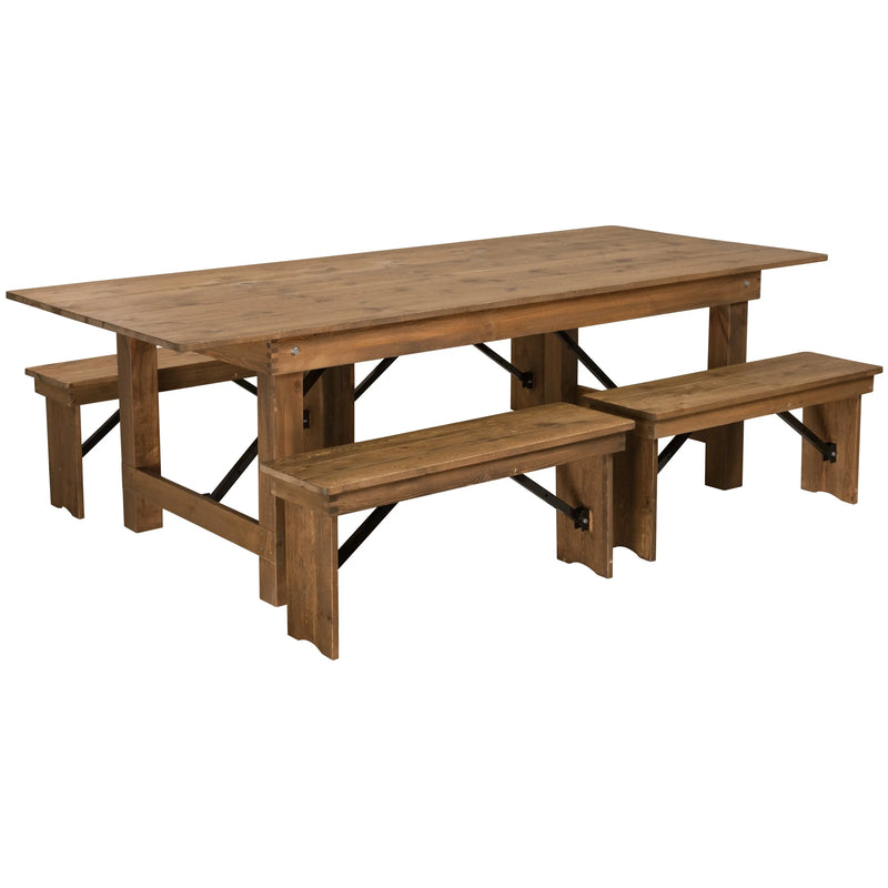 Boston 8' x 40'' Antique Rustic Folding Farm Table and Four 40.25"L Bench Set iHome Studio