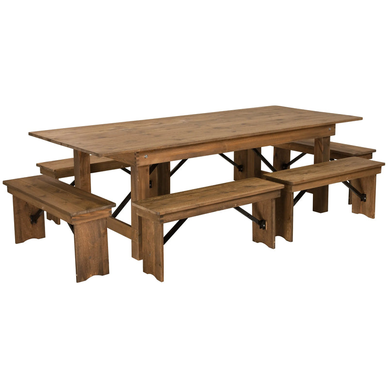 Boston 8' x 40'' Antique Rustic Folding Farm Table and Six Bench Set iHome Studio