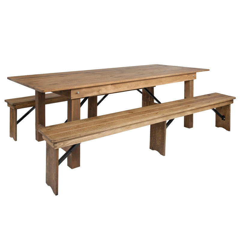 Boston 8' x 40'' Antique Rustic Folding Farm Table and Two Bench Set iHome Studio