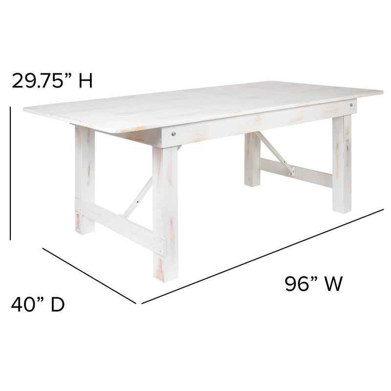 Boston 8' x 40" Antique Rustic White Folding Farm Table and Four 40.25"L Bench Set iHome Studio