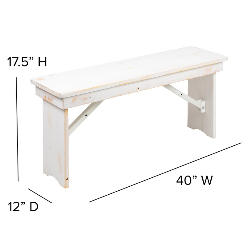 Boston 8' x 40" Antique Rustic White Folding Farm Table and Four 40.25"L Bench Set iHome Studio