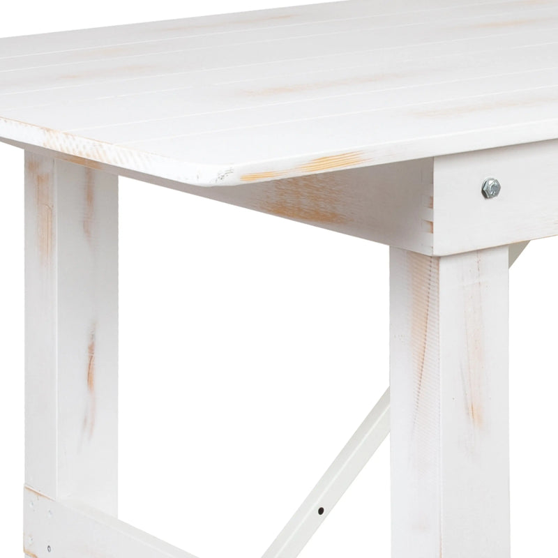 Boston 8' x 40" Antique Rustic White Folding Farm Table and Four 40.25"L Bench Set iHome Studio