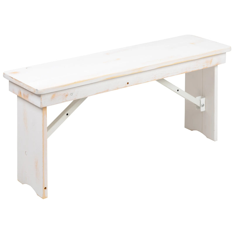 Boston 8' x 40" Antique Rustic White Folding Farm Table and Four 40.25"L Bench Set iHome Studio