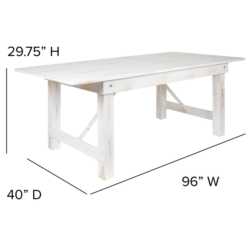 Boston 8' x 40" Antique Rustic White Folding Farm Table and Two Bench Set iHome Studio