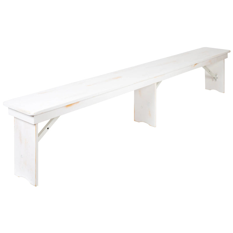 Boston 8' x 40" Antique Rustic White Folding Farm Table and Two Bench Set iHome Studio