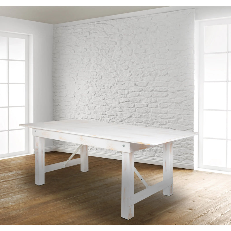 Boston 8' x 40" Rectangular Antique Rustic White Solid Pine Folding Farm Table iHome Studio