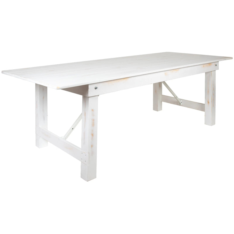 Boston 8' x 40" Rectangular Antique Rustic White Solid Pine Folding Farm Table iHome Studio