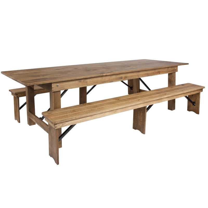 Boston 9' x 40'' Antique Rustic Folding Farm Table and Two Bench Set iHome Studio