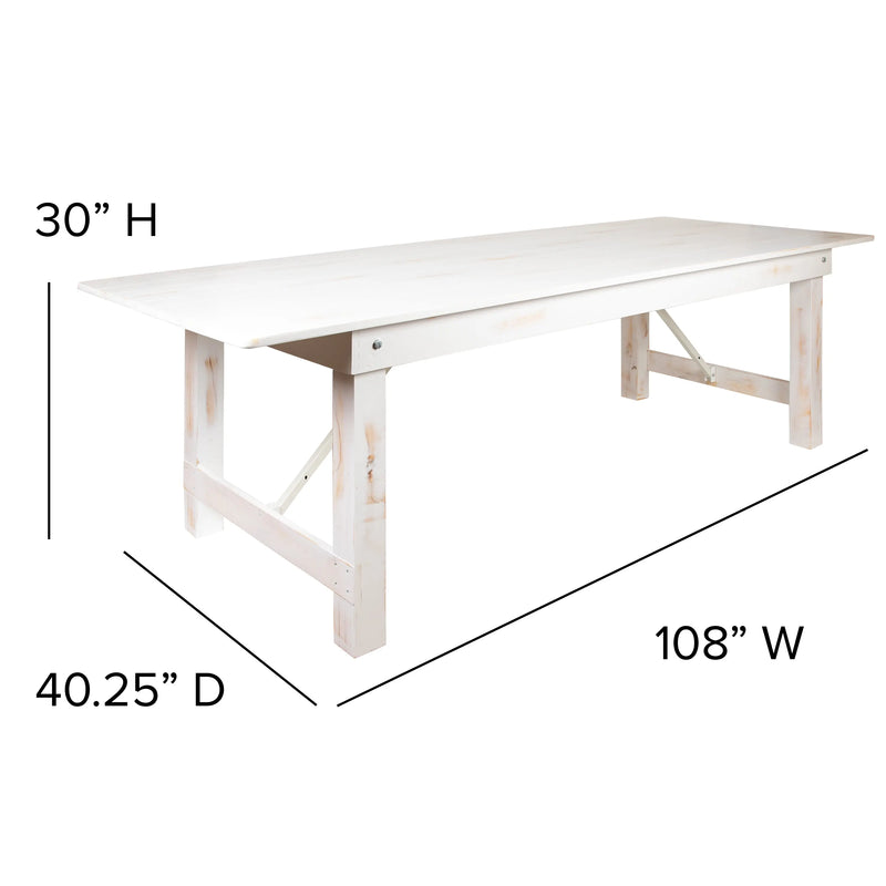 Boston 9' x 40" Antique Rustic White Folding Farm Table and Four Bench Set iHome Studio