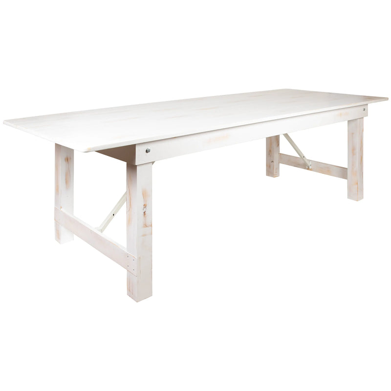 Boston 9' x 40" Antique Rustic White Folding Farm Table and Four Bench Set iHome Studio