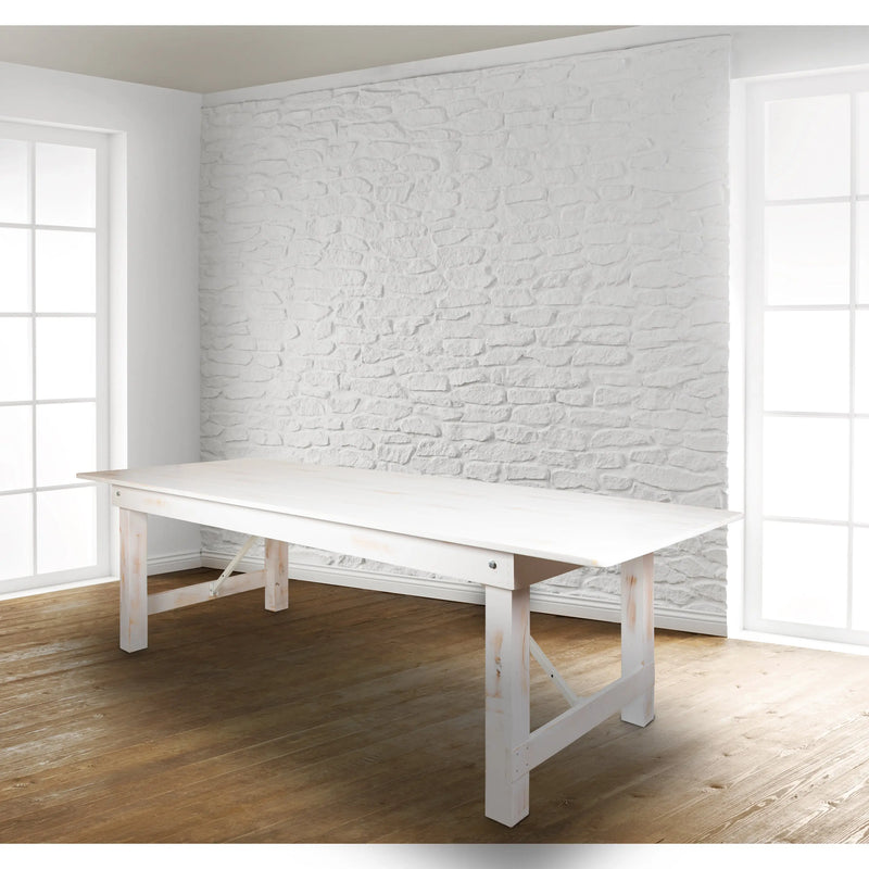 Boston 9' x 40" Rectangular Antique Rustic White Solid Pine Folding Farm Table iHome Studio