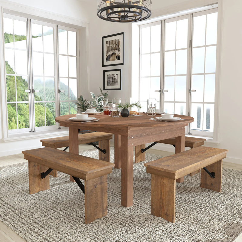 Boston Round Dining Table Farm Inspired, Rustic & Antique Pine Dining Room Table iHome Studio