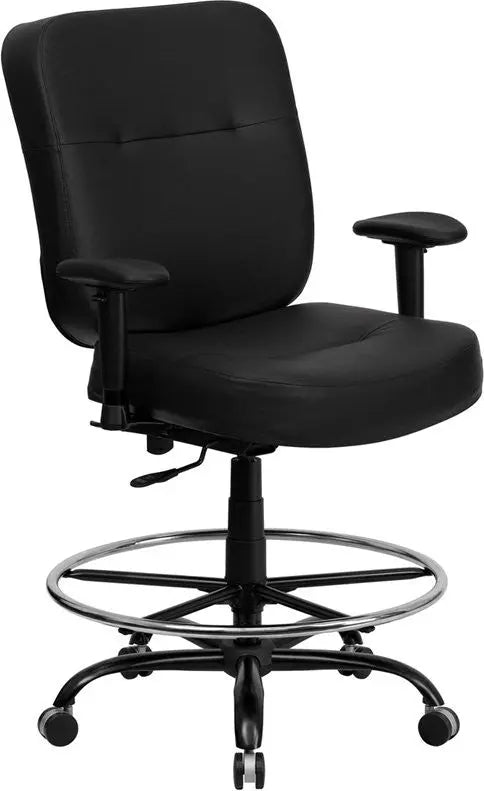Boswell Big & Tall Black Leather Professional Drafting Chair w/Adj Arms iHome Studio