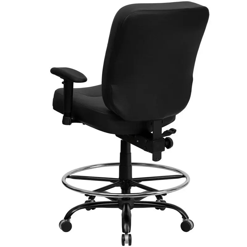 Boswell Big & Tall Black Leather Professional Drafting Chair w/Adj Arms iHome Studio