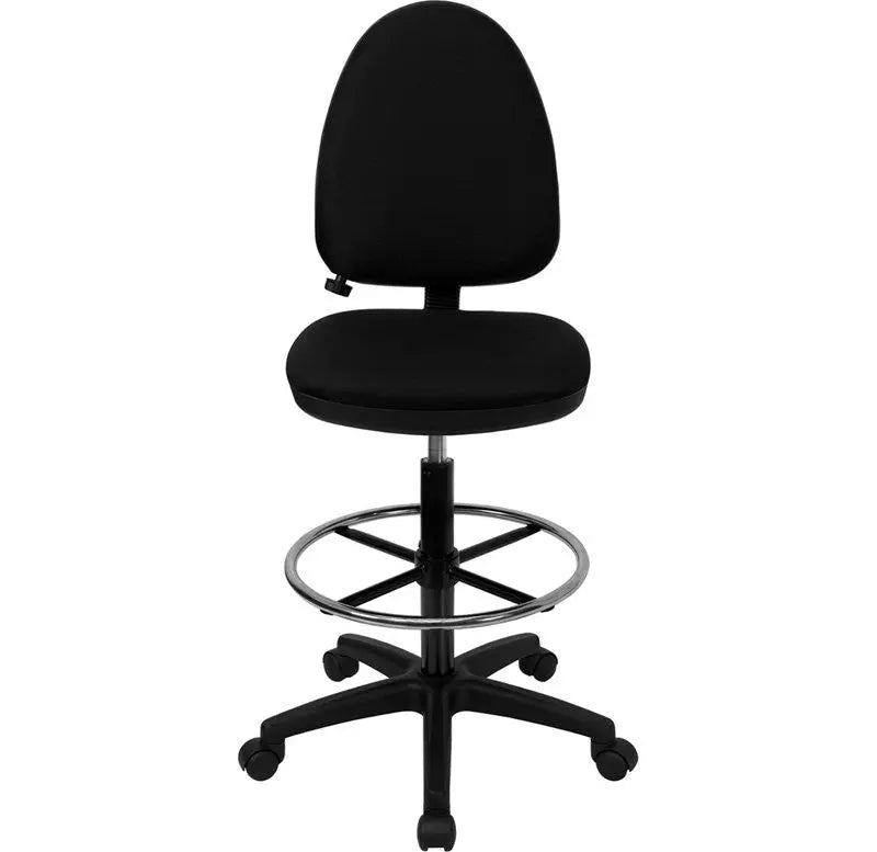Boswell Mid-Back Black Fabric Professional Drafting Chair w/Adj Lumbar Support iHome Studio