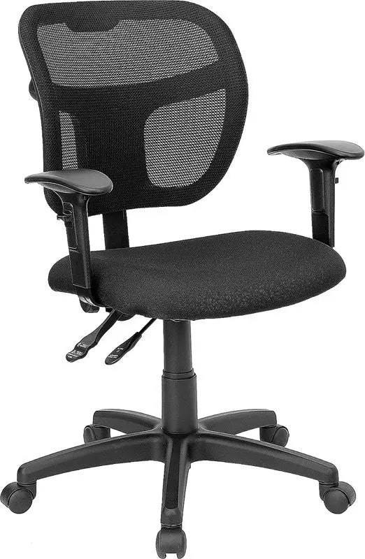 Boswell Mid-Back Black Mesh Modern Swivel Home/Office Task Chair w/Adj Arms iHome Studio