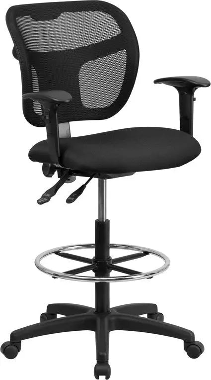Boswell Mid-Back Black Mesh Office Professional Drafting Chair w/Adj Arms iHome Studio