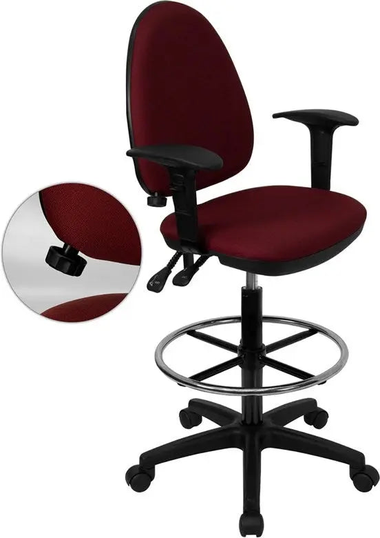 Boswell Mid-Back Burgundy Fabric Professional Drafting Chair w/Arms iHome Studio