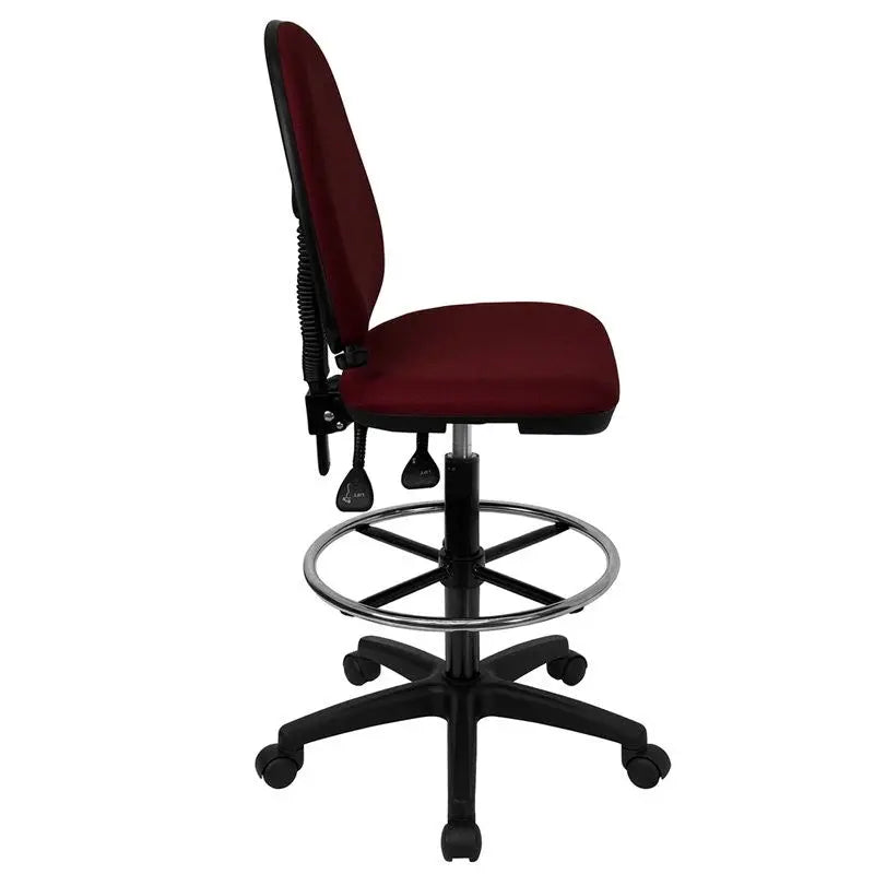 Boswell Mid-Back Burgundy Fabric Professional Drafting Chair, Lumbar Support iHome Studio