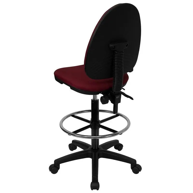 Boswell Mid-Back Burgundy Fabric Professional Drafting Chair, Lumbar Support iHome Studio