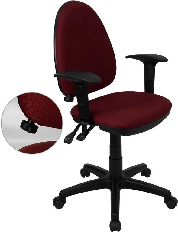 Boswell Mid-Back Burgundy Fabric Swivel Home/Office Task Chair w/Arms iHome Studio