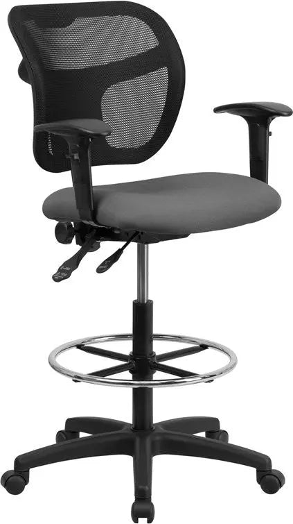 Boswell Mid-Back Gray Mesh Modern Professional Drafting Chair w/Adj Arms iHome Studio