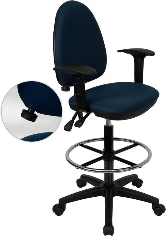 Boswell Mid-Back Navy Blue Fabric Professional Drafting Chair w/Arms iHome Studio