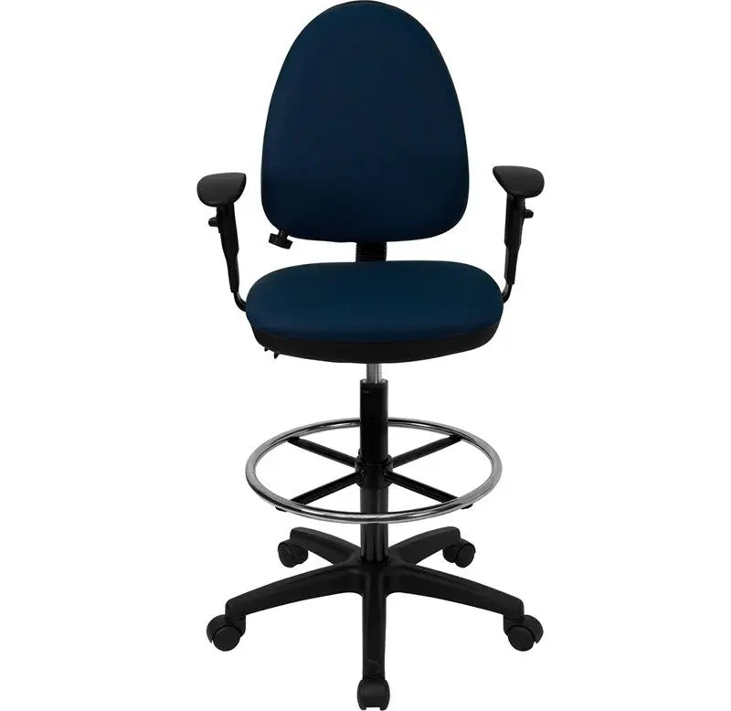 Boswell Mid-Back Navy Blue Fabric Professional Drafting Chair w/Arms iHome Studio