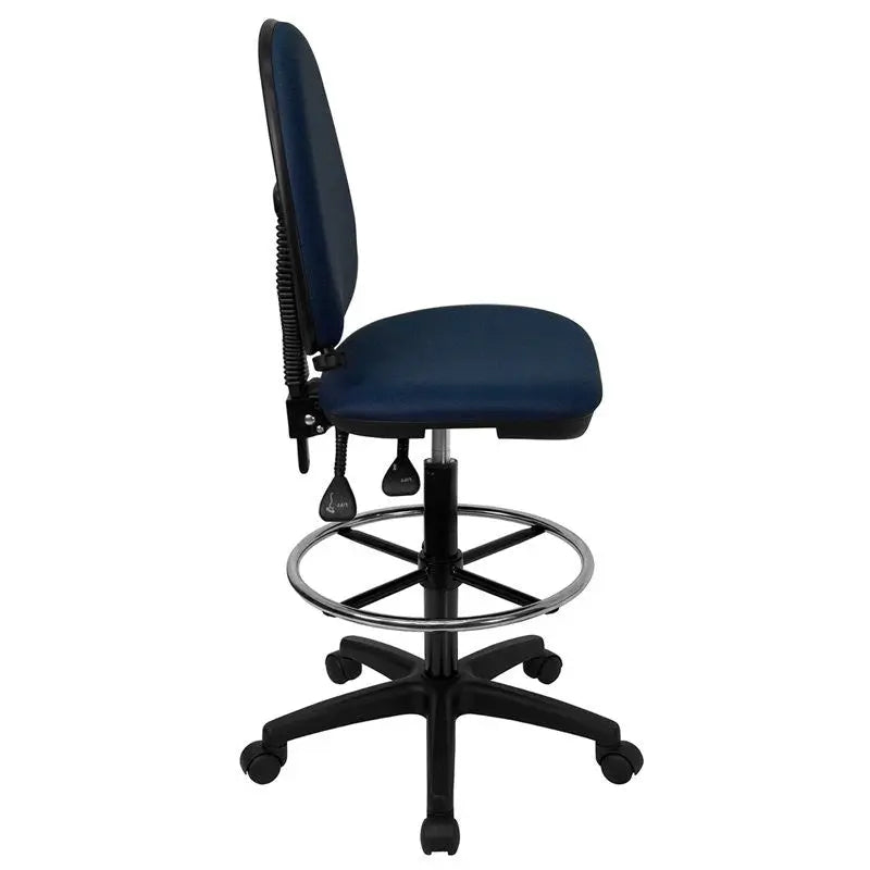 Boswell Mid-Back Navy Blue Fabric Professional Drafting Chair, Lumbar Support iHome Studio