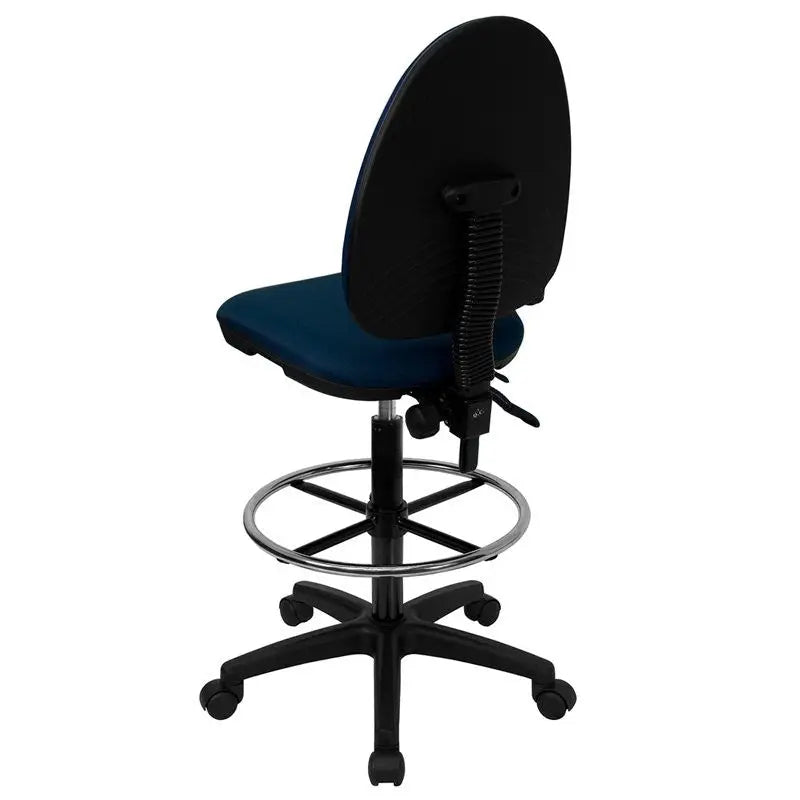 Boswell Mid-Back Navy Blue Fabric Professional Drafting Chair, Lumbar Support iHome Studio