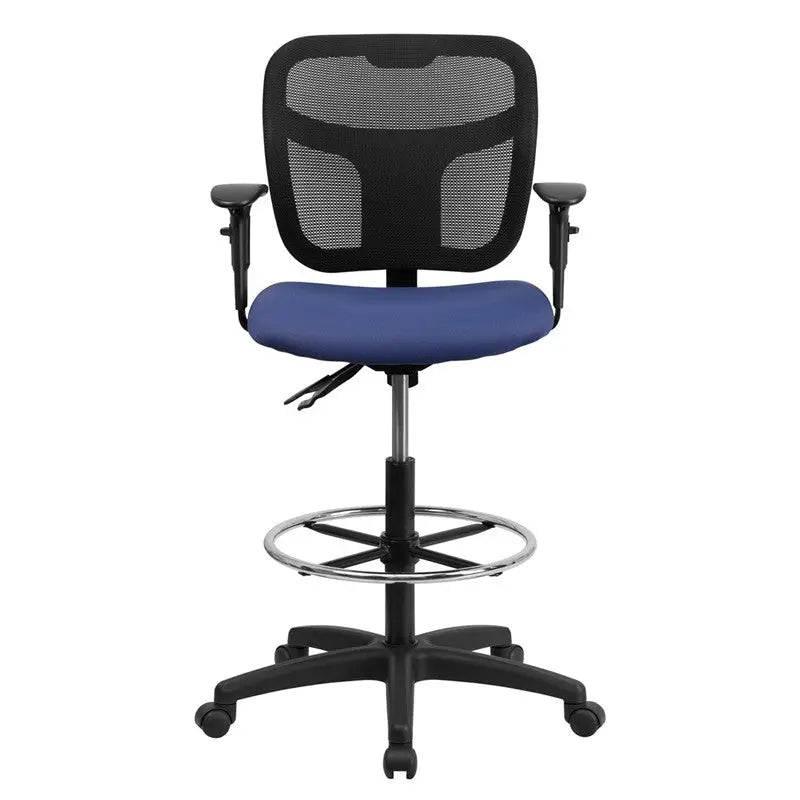 Boswell Mid-Back Navy Blue Mesh Modern Professional Drafting Chair w/Adj Arms iHome Studio