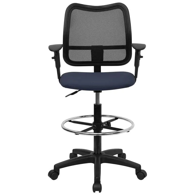 Boswell Mid-Back Navy Blue Mesh Professional Drafting Chair w/Adj Arms iHome Studio